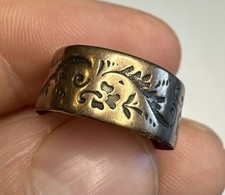 Circa 1800s Victorian Solid 10K Rose Gold Engraved Wide Band Wedding Ring Sz 7