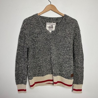 Roots Cabin Canada V-Neck Sweater Small Marled Fisherman Earthy Cottage Rustic