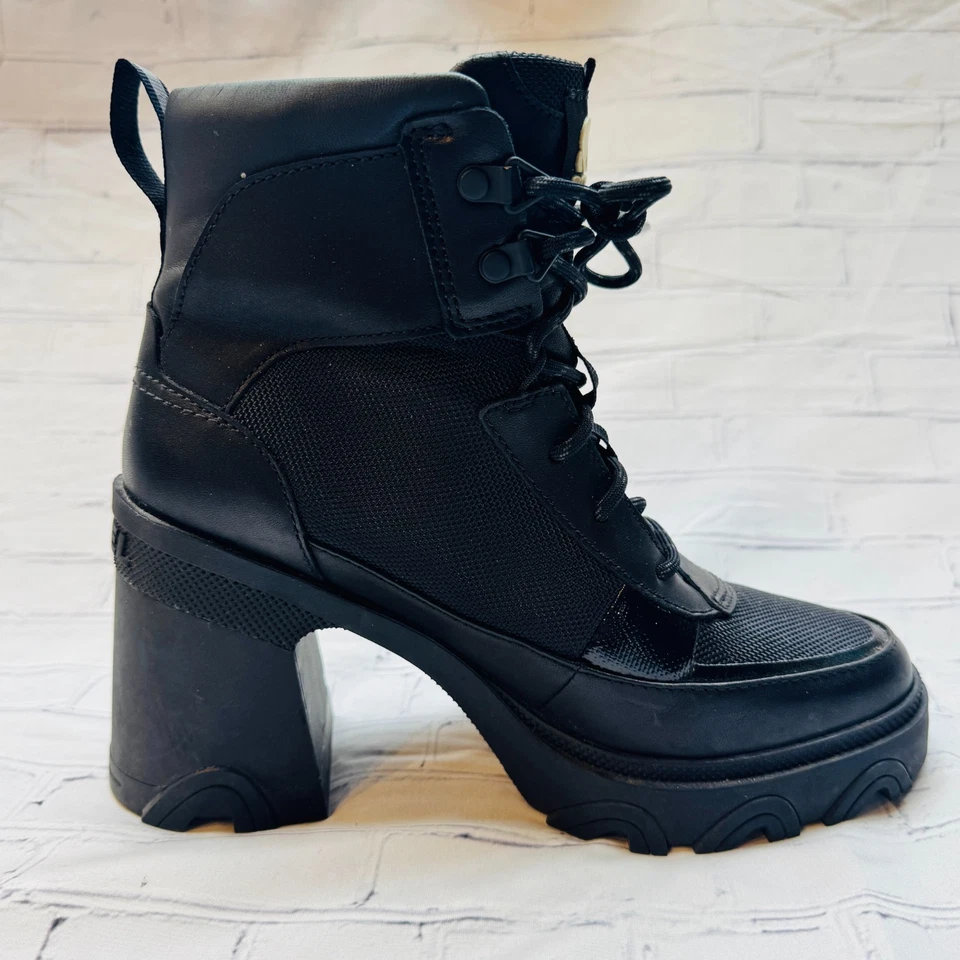 Botas de plataforma de lluvia con cordones SOREL Black Brex tacón alto suela LUG negras 6,5 37,5 Foto 4 de 4