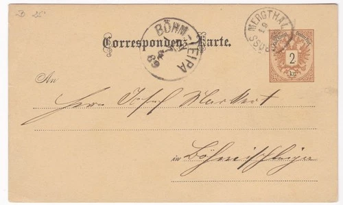 Gross Mergthal,Mařenice,2 Kreuzer Ganzsache,nach Böhm.Leipa,1889  (45)