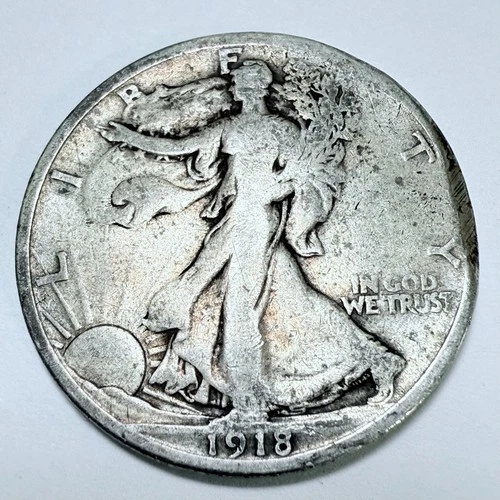 1918 50C Walking Liberty Half Dollar 90% Silver Very Fine Details #4558