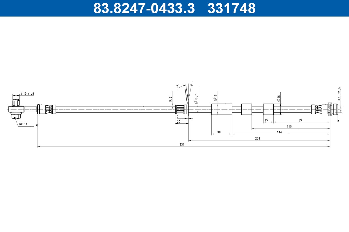 83.8247-0433.3 ATE Bremsschlauch für FORD