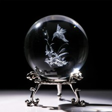 Crystal Hummingbird Figurines - 3D Laser Engraved Hummingbird Crystal Ball New