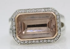 David Yurman Sterling &18K Rose Gold Morganite & Diamond Novella Ring Size 5.5