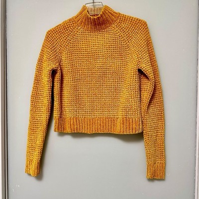 Divided by H & M Women Yellow Chenille Pullower Crop Sweater Ribbed, Medium