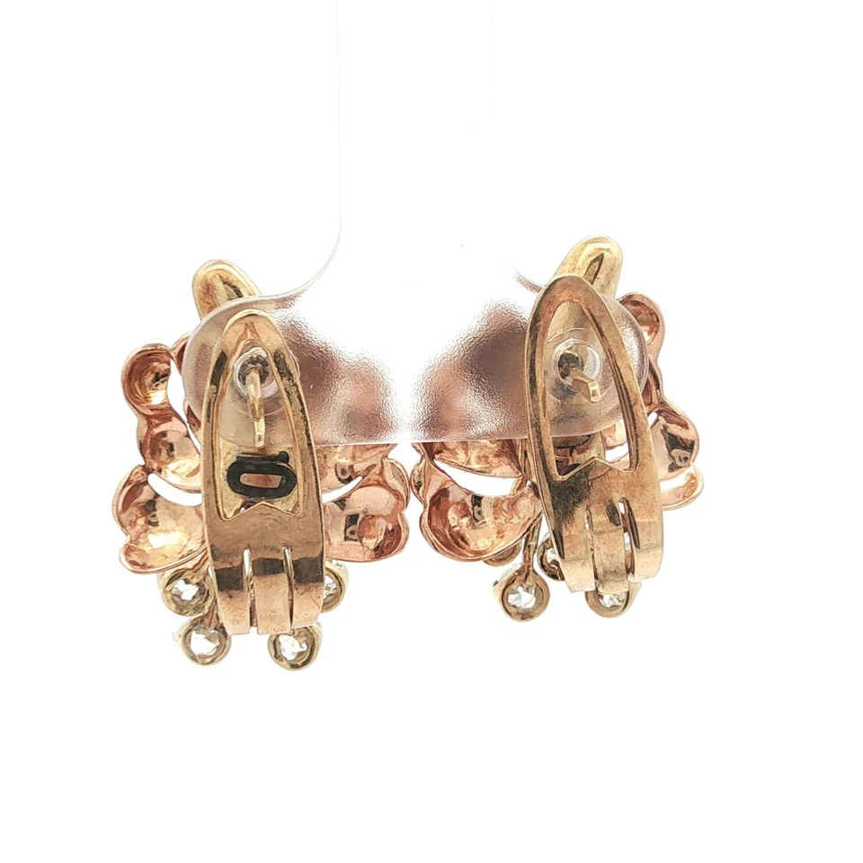 Pendientes Omega Vintage Retro Oro Amarillo y Rosa 0,60ct Diamante Ramo Flor Foto 4 de 4