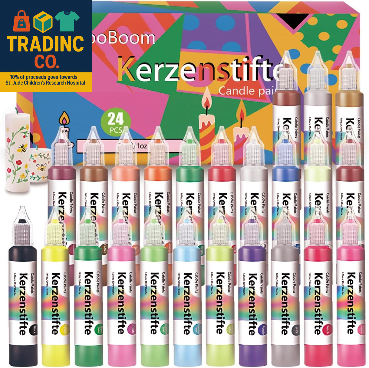 Candela Cera Penna, 24 Colori Candela Pittura Kit per Progetti Fai da Te, Festa Compleanno, S