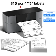 Shipping Label Printer + 510sheets of thermal 4x6 Labels, Bluetooth+USB Printer