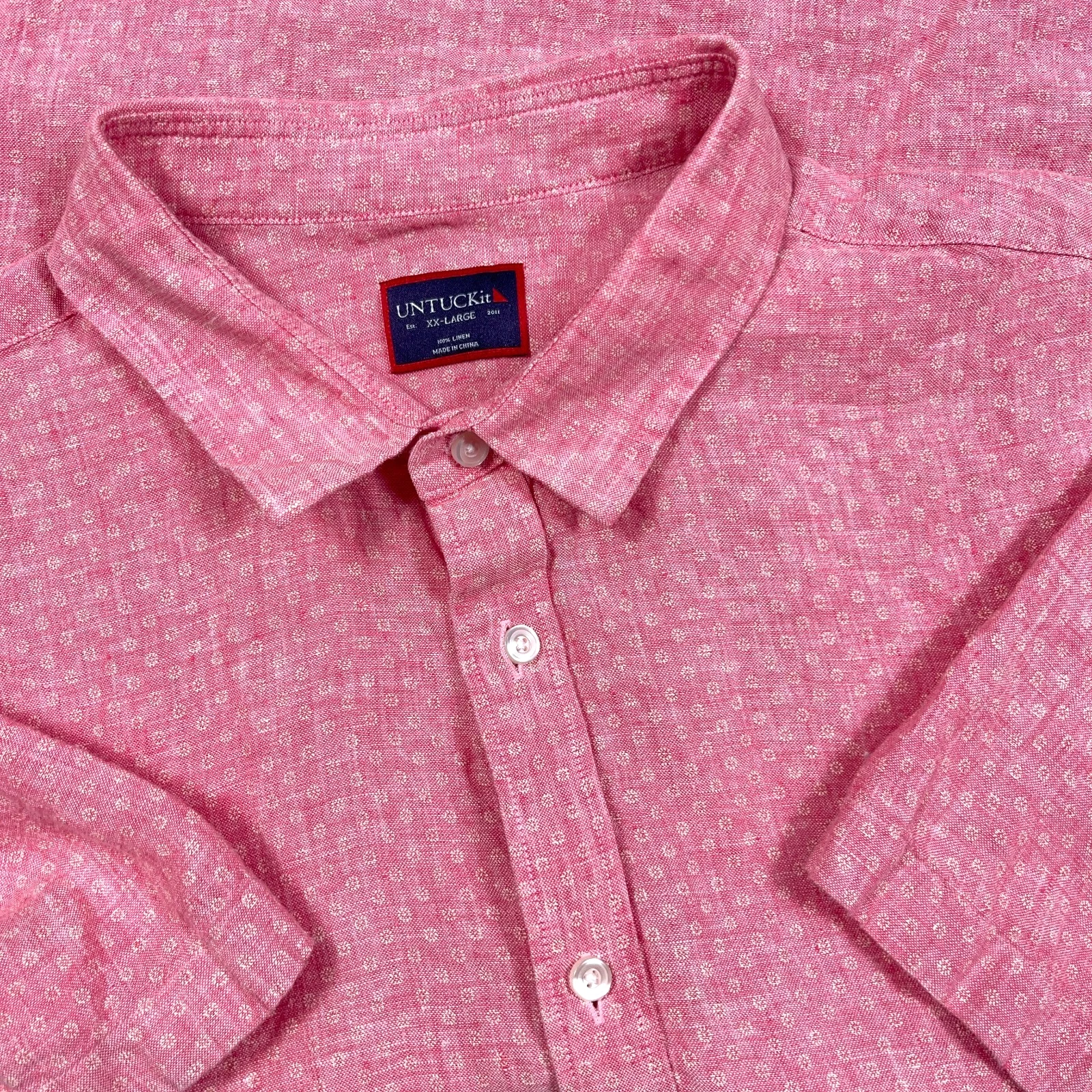 Untuckit Shirt Men XXL 2XL Pink Linen Button Up Dress Solid Casual Camp Spotted