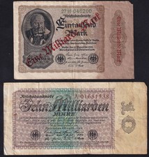 Germany 1 10 Billion Mark 1923 Vintage Lot 2 Paper Money Banknote Collection