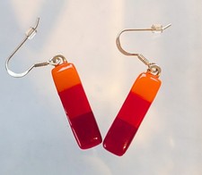 Handcrafted Fused Glass Earrings Red, Orange,...