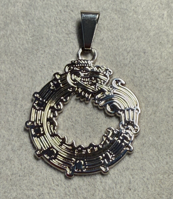 #ad Aztec Quetzalcoatl Mayan Kukulkan Dragon Pendant Silver Tone Metal Mexican #39 $10.00