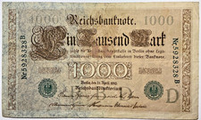 Deutsches Reich 1000 Mark 1910 Papiergeld Banknoten Geldschein echt gelaufen 