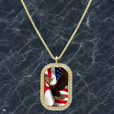 New USA American Flag Pendant Necklace Image Design Unique Gold Tone Item