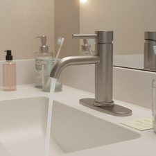 Brushed Nickel Single Hole Bathroom Faucet, Single Handle Deck-Mount Sink Fau...