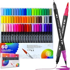 60 Colors Dual Tip Brush Pens Art Marker Set for Drawing Painting Calligraphy