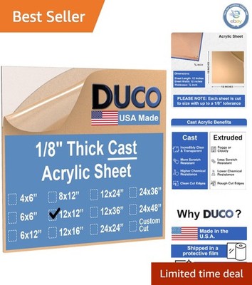 Duco USA-Made 12'' x 12'' Acrylic Sheet - Lightweight, Transparent & UV Resistant