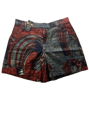 African Ankara Wax Print High Waist Shorts Red Blue Gold New With Tags Size 12