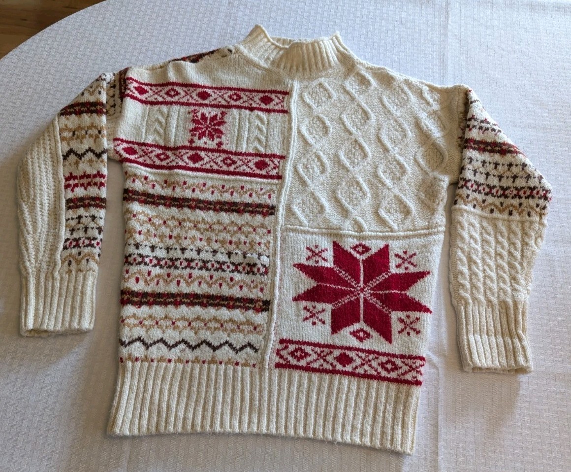 American Eagle Patchwork Fair Isle Snowflake Cabl… - image 1
