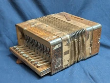 Vintage Concertone Button Box Carved Wood Accordion Germany Pearl