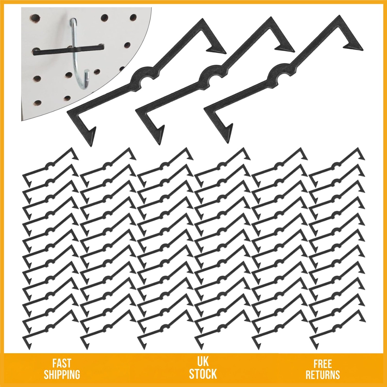 Secure Plastic Pegboard Hook Locks Sturdy Organizing Clips Black 60 Piece Set