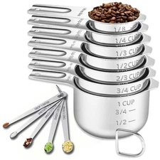 12PCS Stainless Steel Nesting Measuring Cups & Spoons Set 7 Cups & 5 Mini Spo...