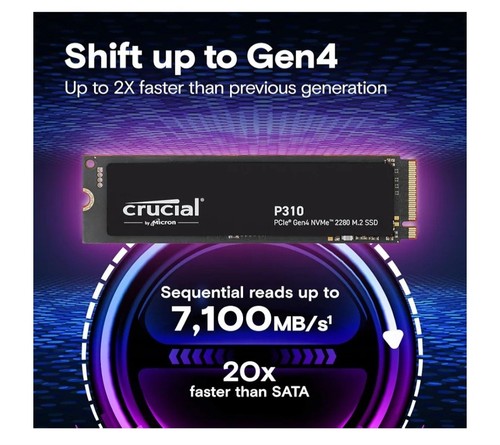 Crucial P310 2TB 2280 PCIe Gen4 3D NAND NVMe M.2 SSD - Up to 7,100 MB/s - Photo 2/6