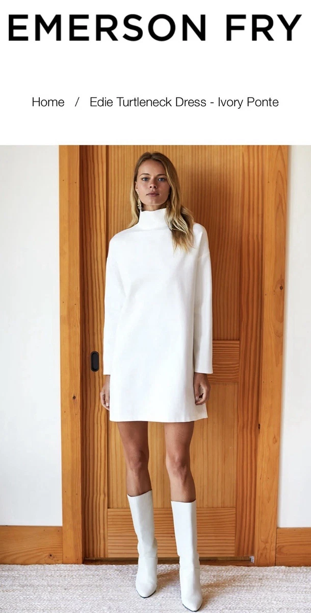 white dress turtleneck Open Back Silk Satin in IVAN YOUNG This design blends classic elegance with a modern twist White Turtleneck Dress