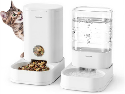   2 Pack Gravity Cat Feeder and Water Dispenser 1 Gallon/3.5L Automatic Cat Feed