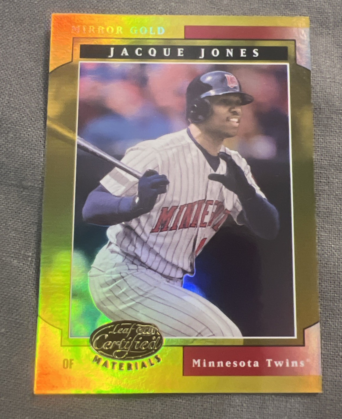 2001 Leaf Certified Materials Mirror Gold #70 Jacque Jones #'d 13/25 Twins