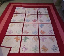 VTG Butterfly Quilt Handmade Queen/king 102 x84" Farmhouse Cottage Nice