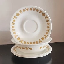 Corelle Butterfly Gold Set of 4 Saucers + 1 Cereal Bowl Corning Livingware MINT!