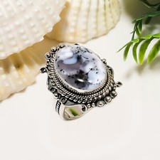 Natural Dendritic Opal Gemstone 925 Sterling Silver Ring Oxidize Jewelry Gift.