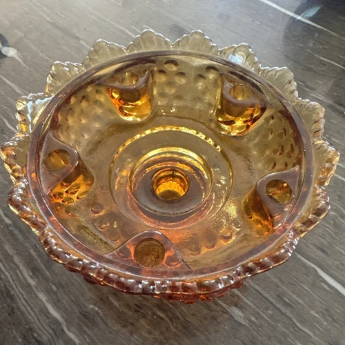 Beautiful FENTON Hobnail Amber Depression Glass Footed 6-Candle/Taper Holder