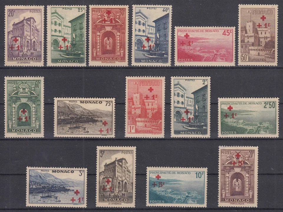 MONACO : SERIE CROIX ROUGE N° 200/214 NEUVE * GOMME AVEC CHARNIERE - COTE 185 € - Photo 1/2