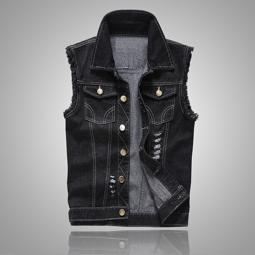 Zerrissene Jeansweste Für Herren Jeansmantel Freizeitjacke Kragen Ärmelloses % - Bild 12 von 17