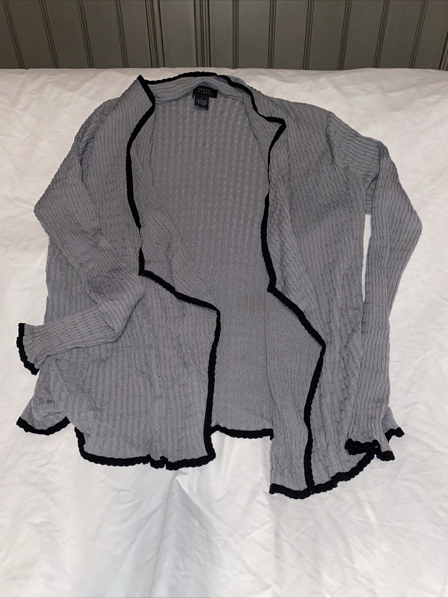 Grace Knit Dressing Size L Gray With Black Trim Rayon Sweater PREOWNED