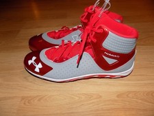 Men's Size 16 Under Armour Clutch Fit Metal Baseball Cleats Shoes Red Gray New