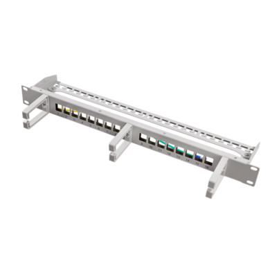 19'' Keystone Pachtpanel 16 Port Panel mit Kabelmanagement Bügeln grau 19 Zoll