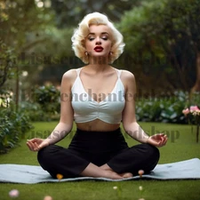 Digital Image Desktop Wallpaper AI Art - Marilyn Monroe Meditating in a Garden
