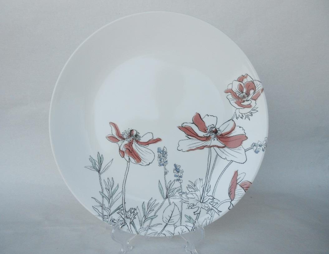 ❤️ Corelle Signature POPPY PRINT DINNER PLATE Pale Pink White  Floral
