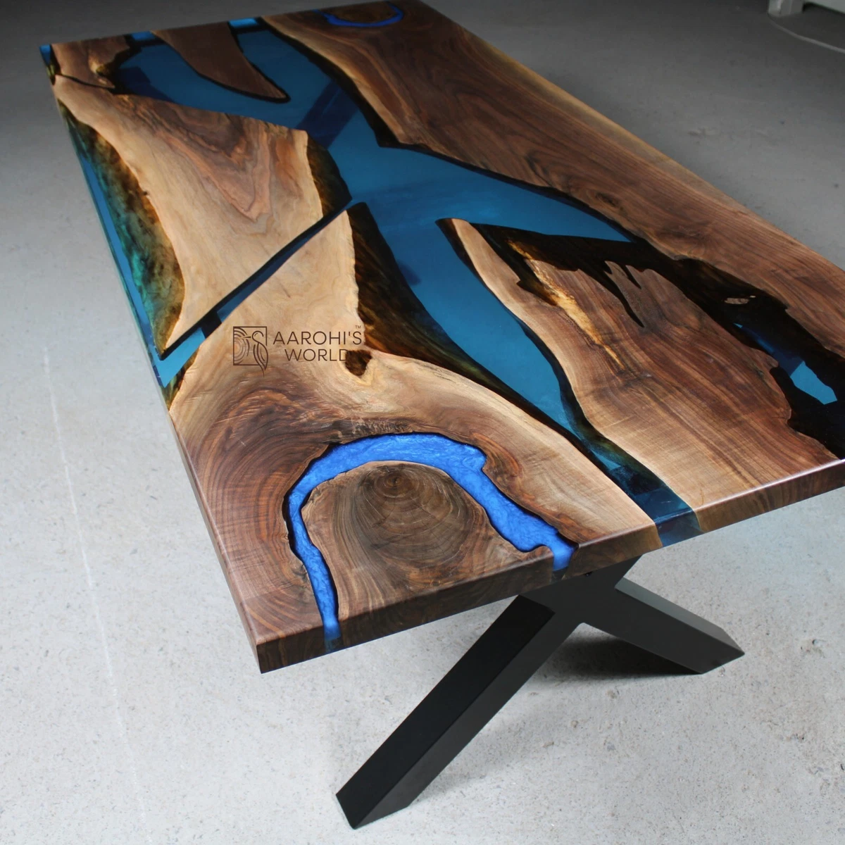 Walnut epoxy resin Dining Table with transparent resin river, made to order