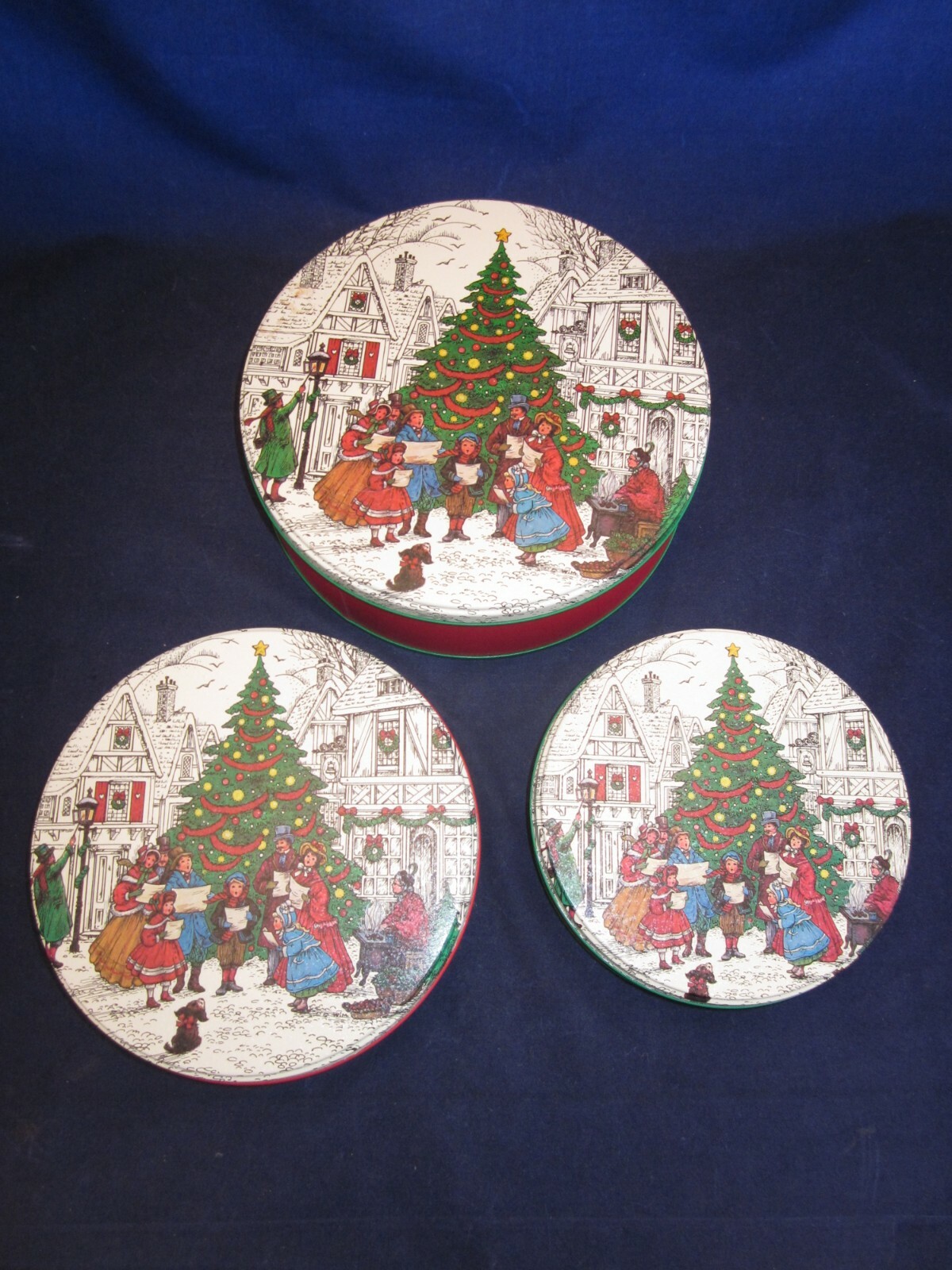 Potpourri Press Christmas Tree Cookie Tins Round Set of 3 Nested