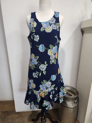 sachin and babi light blue dress Signature Robbie Bee Navy Blue Dress Medium Floral Embroidered Textured  Lined