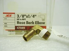 (NEW) ACE 47089  Brass 3/8" x 1/4" HB to MPT Hose Barb Elbow  Lot of 5 pcs
