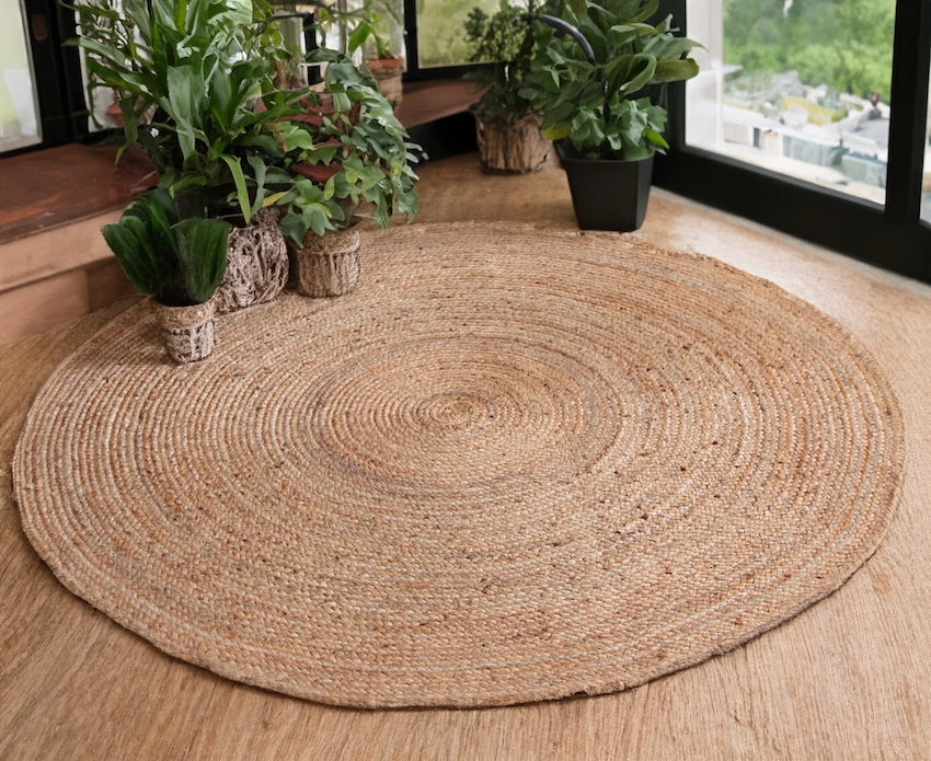 DHAKA Round Jute Rug Hand Woven Mat Rustic Natural Fibre Braided Indian Jute - Image 2 of 4