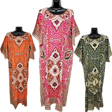 New Womens 100% COTTON Long Kaftan Dress Summer Dashiki African Print One Size 