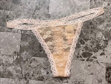 NWT VICTORIA'S SECRET PINK L NUDE LACE CUTOUT BOW VINTAGE RARE V STRING PANTIES