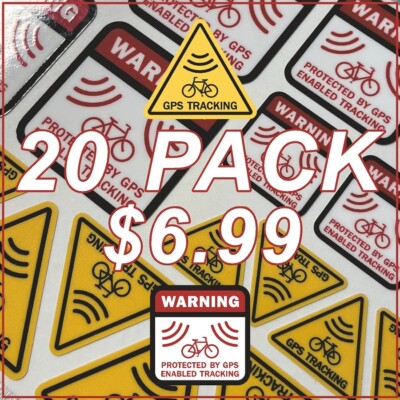 20 PACK GPS Tracking Warning Labels For Bikes and E-Bikes High Quality Laminated