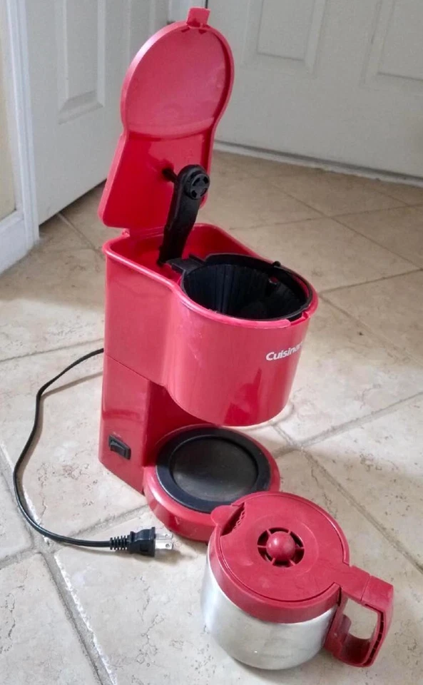 Cafetera Cuisinart roja de 4 tazas de acero inoxidable ¡Funciona BONITA! Foto 2 de 3